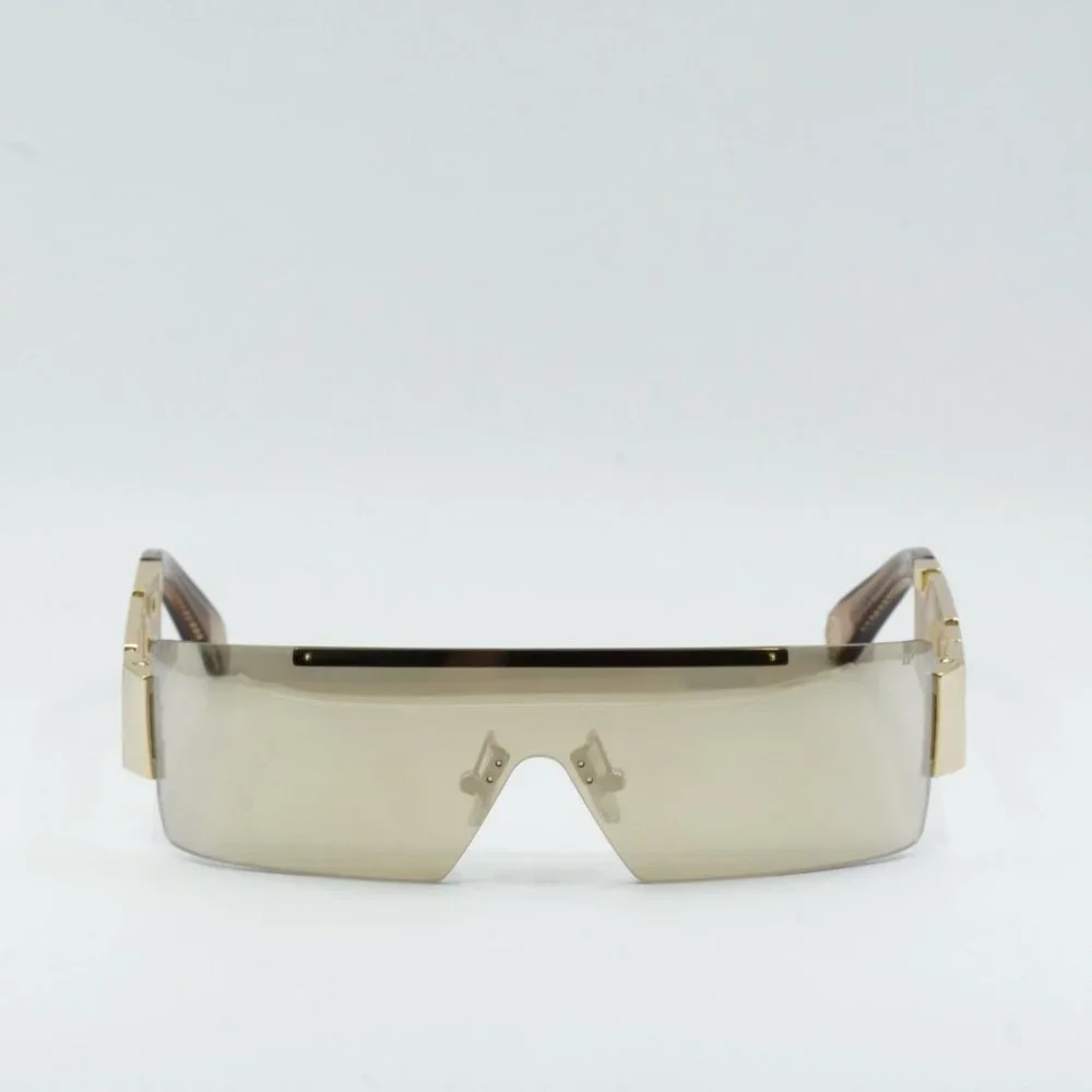 Gold Shield Rimless Sunglasses with Embellished Temples